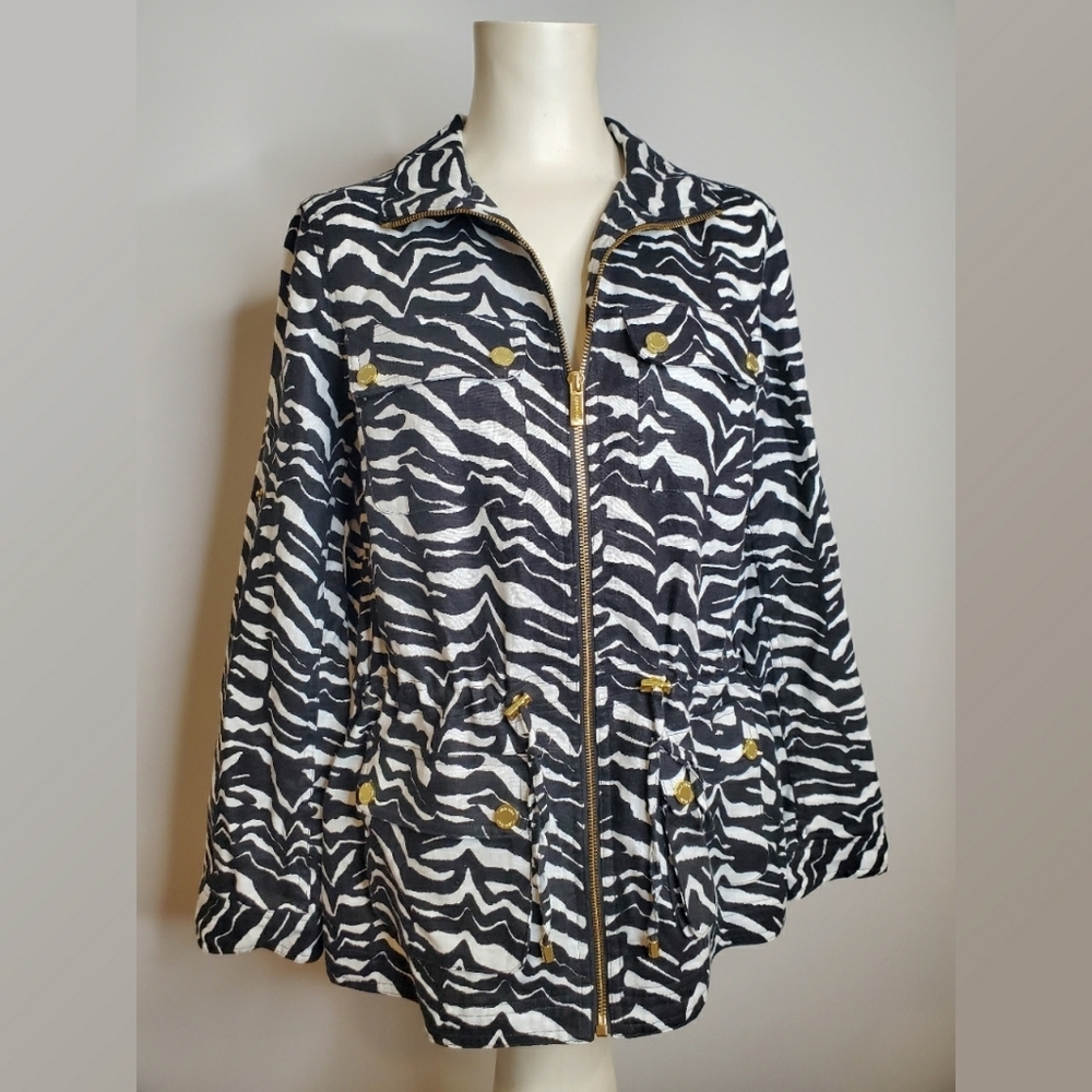 Calvin Klein Linen Zebra Print Anorak Jacket
